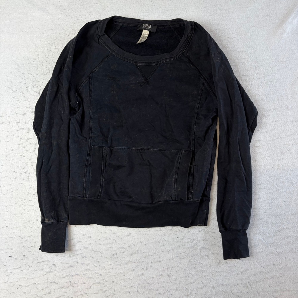 Diesel Loungewear Sweatshirt Womens Medium Black Raglan Pocket Faded